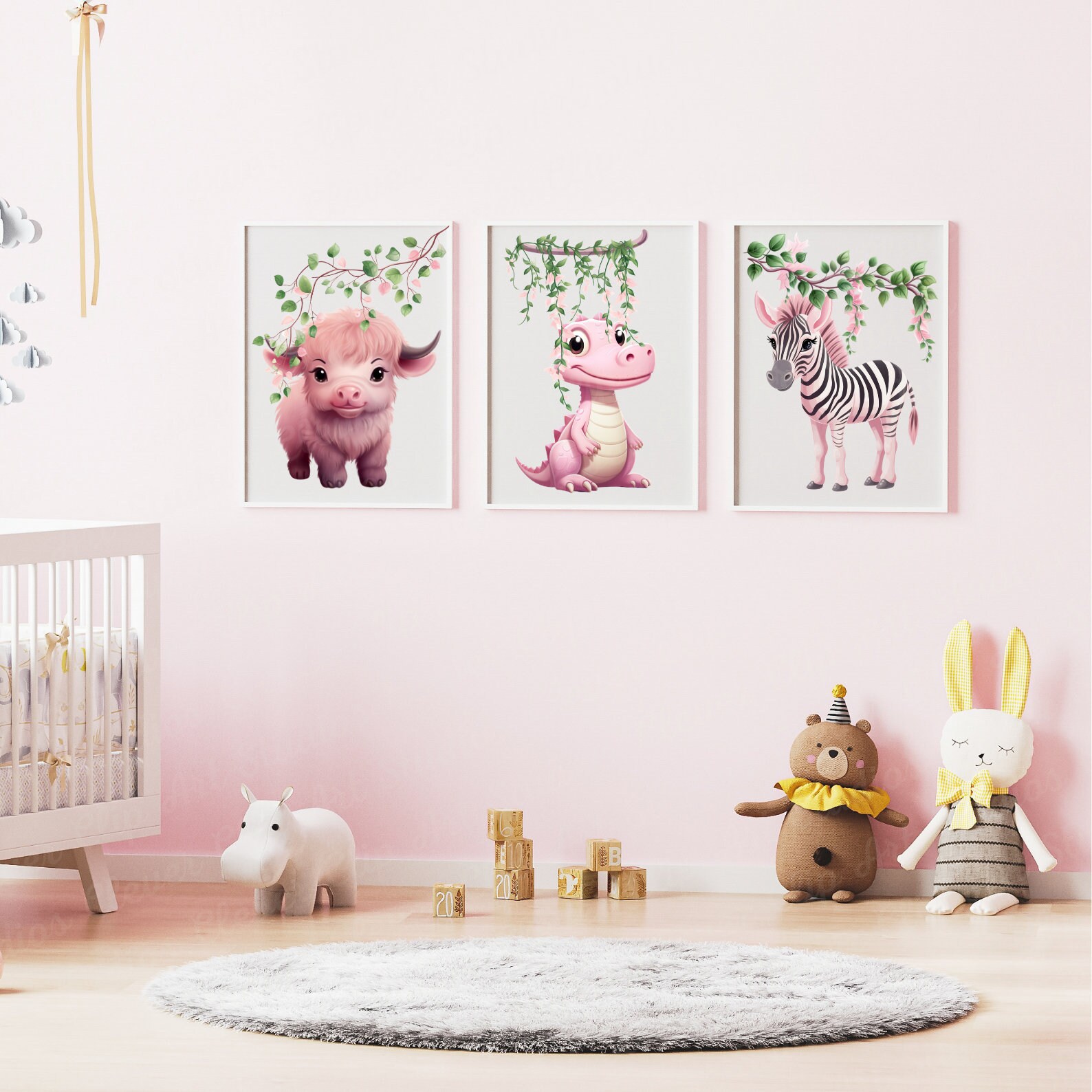 Pink Baby Animal Safari Cute Animals Nursery Decoration Clipart Girl 