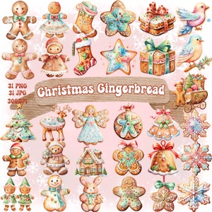 Christmas Gingerbread Clipart Bundle Watercolor Gingerbread Cookies PNG Transparent Printable Christmas Download Gingerbread Design Cookies