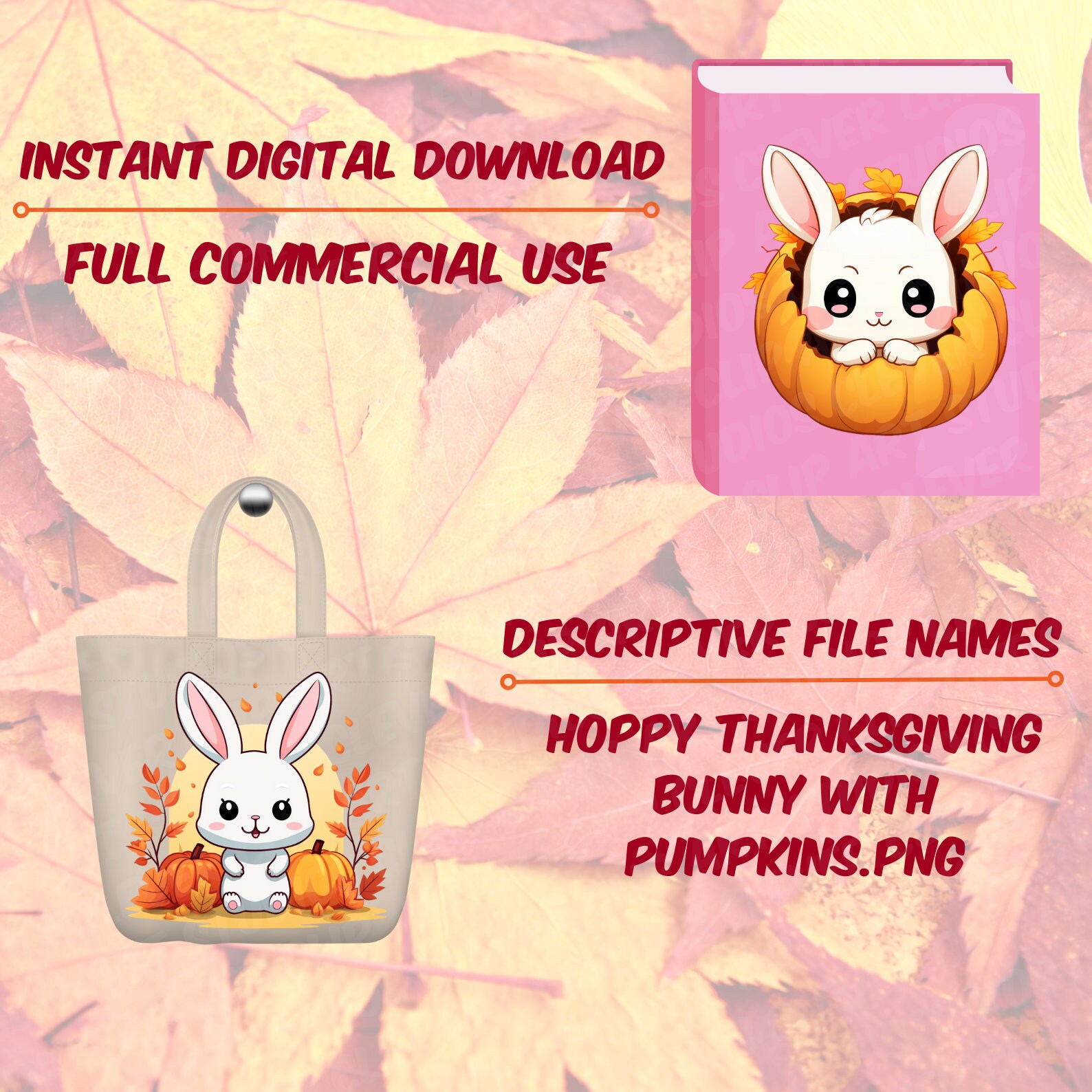 Cute Thanksgiving Bunny Clipart Bundle Cute Bunny PNG Clipart ...