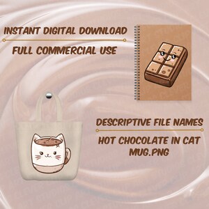 Varm choklad Clipart-paket Varm choklad PNG-paket Söt varm chokladkaka Kopp Mugg Marshmallows Söt Kawaii Nedladdningsbar för chokladälskare bild 6