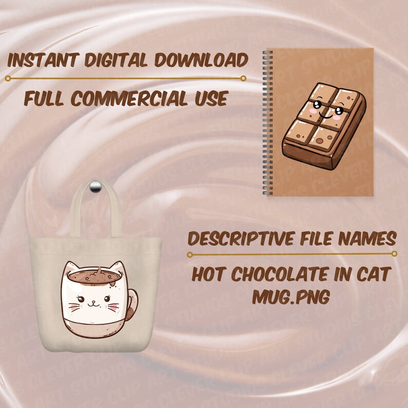 Varm choklad Clipart-paket Varm choklad PNG-paket Söt varm chokladkaka Kopp Mugg Marshmallows Söt Kawaii Nedladdningsbar för chokladälskare bild 6