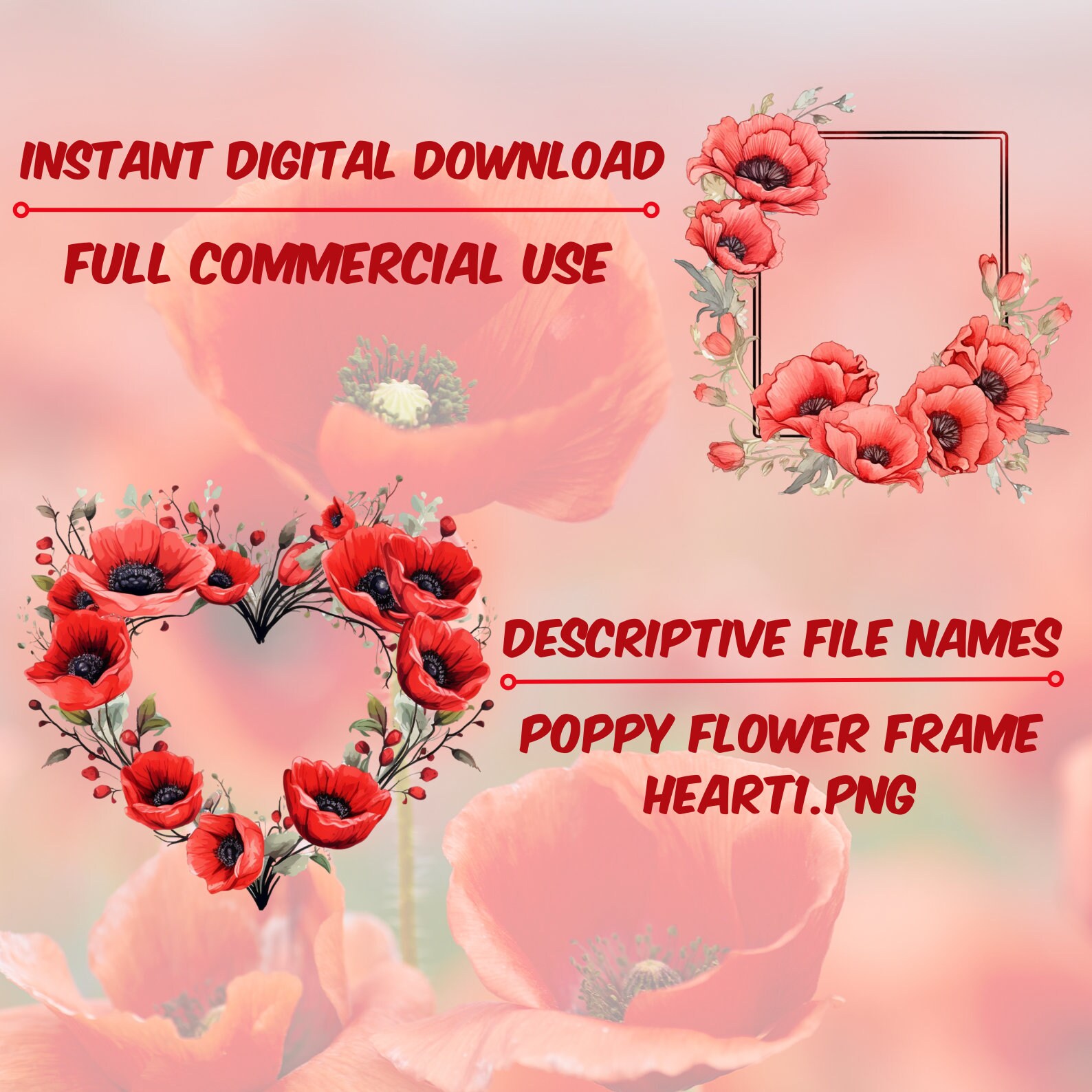 Poppy Floral Frames Clipart Bundle Watercolor Red Poppies Wreath ...