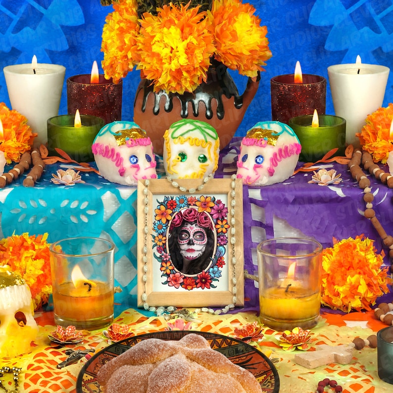 Cute Day Of The Dead Floral Frame Clipart Bundle Dia De Los Muertos Flower Frame PNG Traditional Mexican Halloween Frame Flower Border Frame image 3