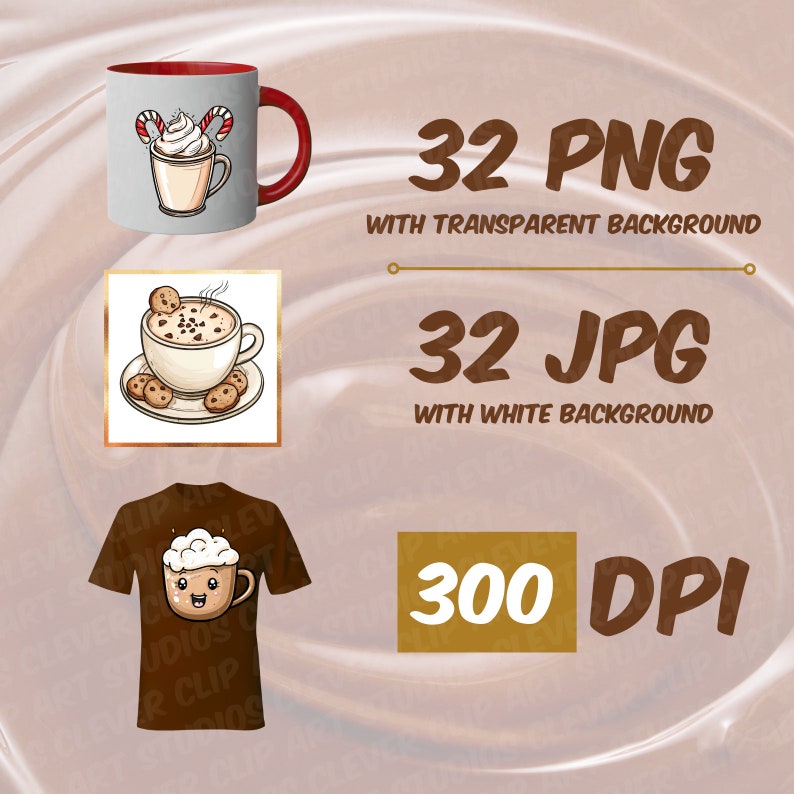 Varm choklad Clipart-paket Varm choklad PNG-paket Söt varm chokladkaka Kopp Mugg Marshmallows Söt Kawaii Nedladdningsbar för chokladälskare bild 7