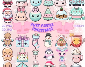 Cute Pastel Christmas Clipart Bundle Pastel Cute Christmas PNG Bundle Transparent Sublimation Cute Christmas Graphic Cute Pastel Kawaii PNG