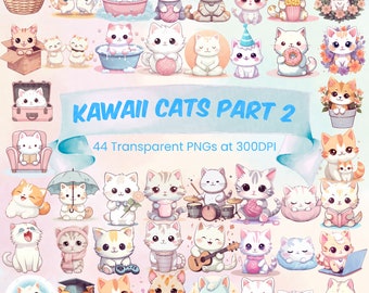 Cute Cat Kawaii Clipart Bundle Cute Kitten Clipart Transparent PNG ...