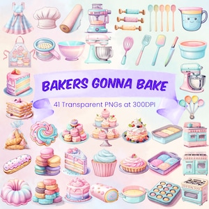 Cute Baking Clipart Bakers Gonna Bake PNG Bundle Pastel Kitchenware Clipart Bundle Transparent Background Printable Cottagecore Clipart Art