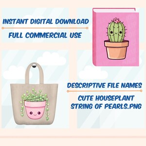 Cute Houseplant Clipart Collection Kawaii Potted Plants PNG Bundle Indoor House Plant Kawaii Cute Potted Indoor Plants Printable Houseplants image 6