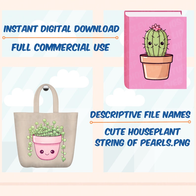 Cute Houseplant Clipart Collection Kawaii Potted Plants PNG Bundle Indoor House Plant Kawaii Cute Potted Indoor Plants Printable Houseplants image 6