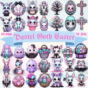Pastel Goth Easter Clipart griezelig schattig kawaii Easter Goth Clipart Pastel Gothic PNG Pasen Spooky Pastel Easter Bunny Goth Clipart