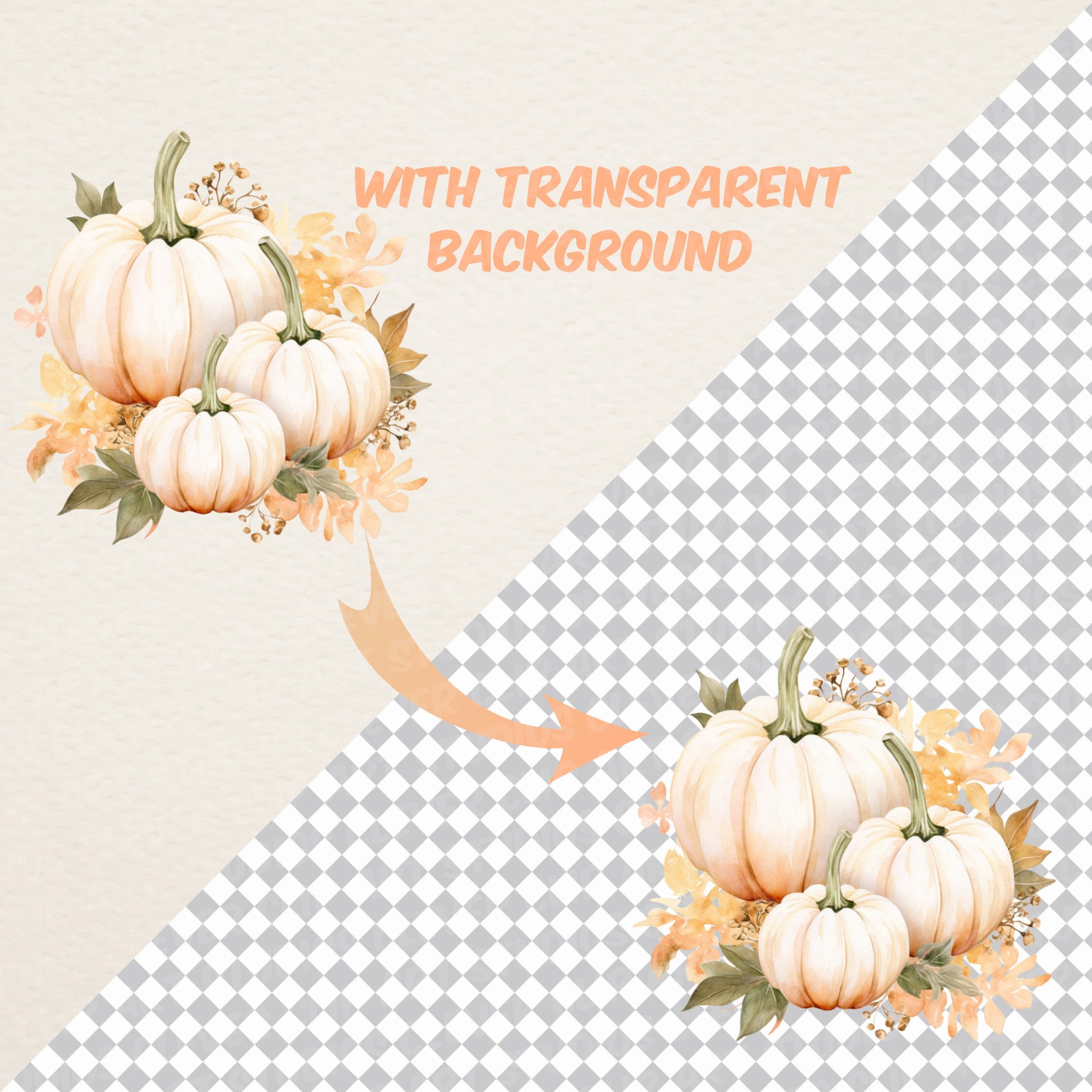 Pastel Pumpkin Clipart Cute Halloween PNG Bundle Watercolor Fall ...
