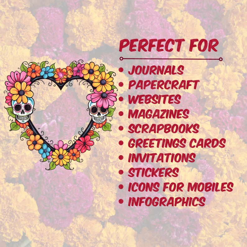 Cute Day Of The Dead Floral Frame Clipart Bundle Dia De Los Muertos Flower Frame PNG Traditional Mexican Halloween Frame Flower Border Frame image 9