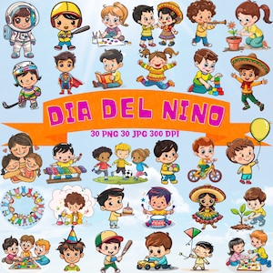 Dia Del Niño Clipart Bundle Glücklicher Kindertag PNG Bundle Niedliche Kinder Spielen Kinderaktivitäten Kinder Herunterladbare vorgefertigte Clipart Fun Art