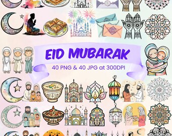 Eid Mubarak Clipart Bundle Muslim PNG Eid Kareem Mubarak Ramadan Eid Art Islamic Lantern Clipart Crescent Moon Mosque Eid Food Edhi Envelope