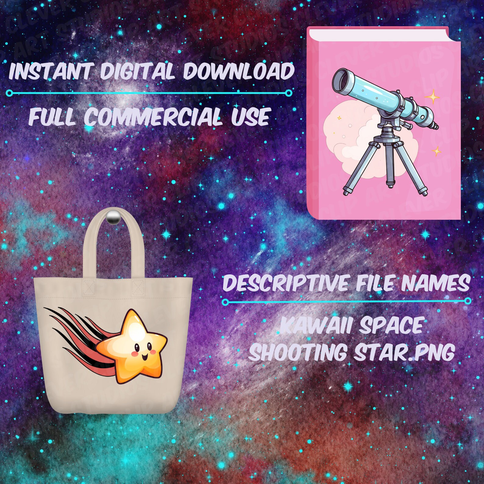 Kawaii Space Clipart Cute Astronaut PNG Bundle Kawaii Planet Stars Sun ...