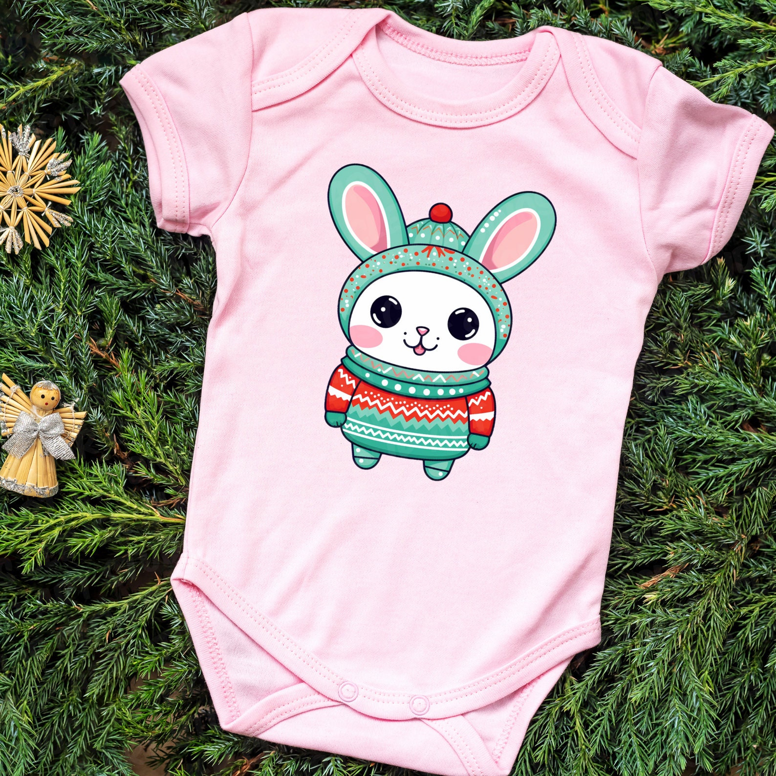 Christmas Kawaii Bunny Clipart Bundle Cute Bunny Rabbit Christmas PNG ...