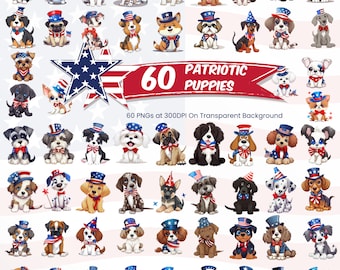 Patriotic Puppies, 4th of July PNG Bundle, independence day png, patriotic png, Patriotic dogs, Cute Dogs, sublimation design