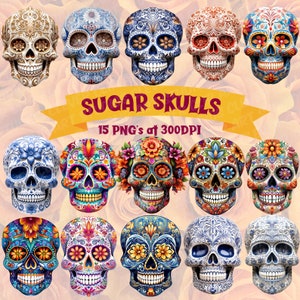 Sugar Skull Clipart Collection Traditional Mexican Dia De Los Muertos Sugar Skull Transparent PNG Bundle Day of the Dead Sugar Skull Designs