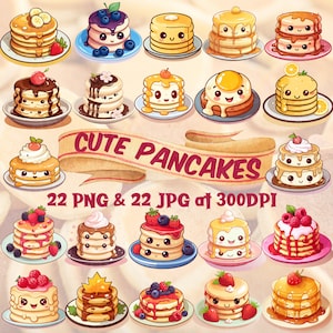 Kawaii Cute Pancake Clipart Bundle Kawaii Food Clipart Pancake Day Descargable Kawaii Imprimible Cute Food Clipart Desayuno Panqueques PNG