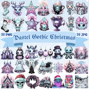 Pastel Goth kerst clipart schattig griezelig kawaii Goth clipart pastel gotisch PNG kerst spookachtig pastel griezelig leuke kerst grillige Goth
