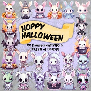 Bundle di clipart coniglietto di Halloween carino, coniglietti PNG, pacchetto di clipart kawaii coniglietto di Halloween PNG trasparente download digitale coniglietto fantasma
