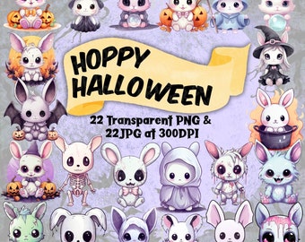 Cute Halloween Bunny Clipart Bundle Cute Bunnies PNG Bundle Halloween Rabbit Kawaii Clipart Transparent PNG Ghost Bunny Digital Download