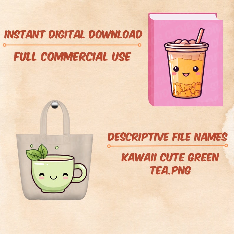 Kawaii Cute Tea Clipart Collection Pastel Kawaii Tea PNG Bundle Premade