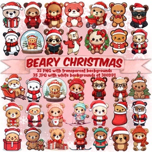 Kawaii Cute Christmas Bear Clipart Bundle Kawaii Bear PNG Christmas Teddy Bear Clipart Cute Winter Baby Bear Sublimation Cute Bear Printable