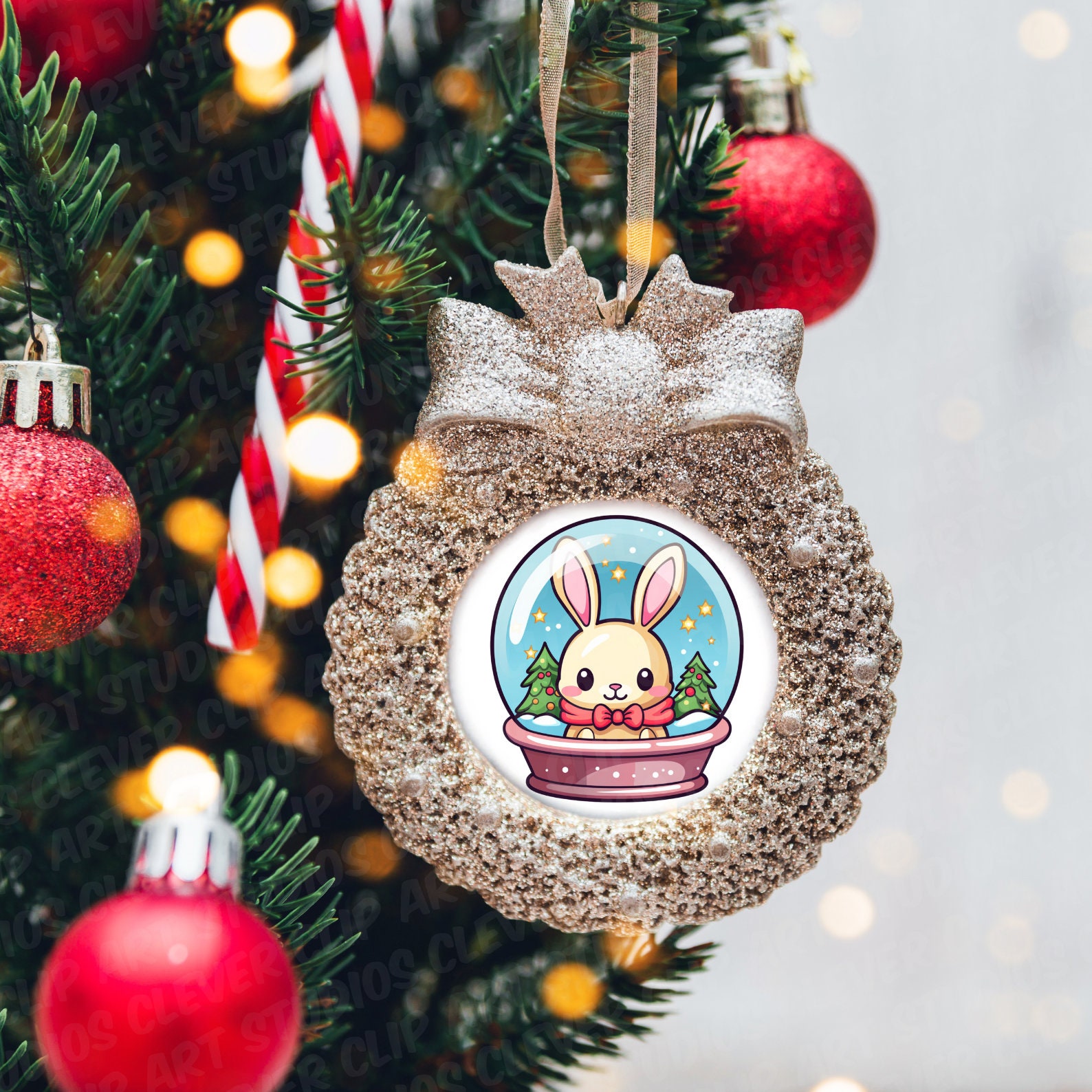 Christmas Kawaii Bunny Clipart Bundle Cute Bunny Rabbit Christmas PNG ...
