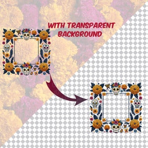 Cute Day Of The Dead Floral Frame Clipart Bundle Dia De Los Muertos Flower Frame PNG Traditional Mexican Halloween Frame Flower Border Frame image 8