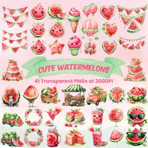 Süße Wassermelone Kawaii Clipart Aquarell Wassermelone PNG Kawaii Obst Clipart Sommer Vibes Pastellfarben Wassermelone Bundle Printable Pack
