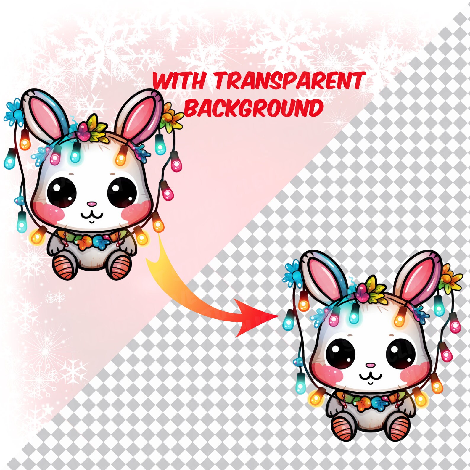 Christmas Kawaii Bunny Clipart Bundle Cute Bunny Rabbit Christmas PNG ...