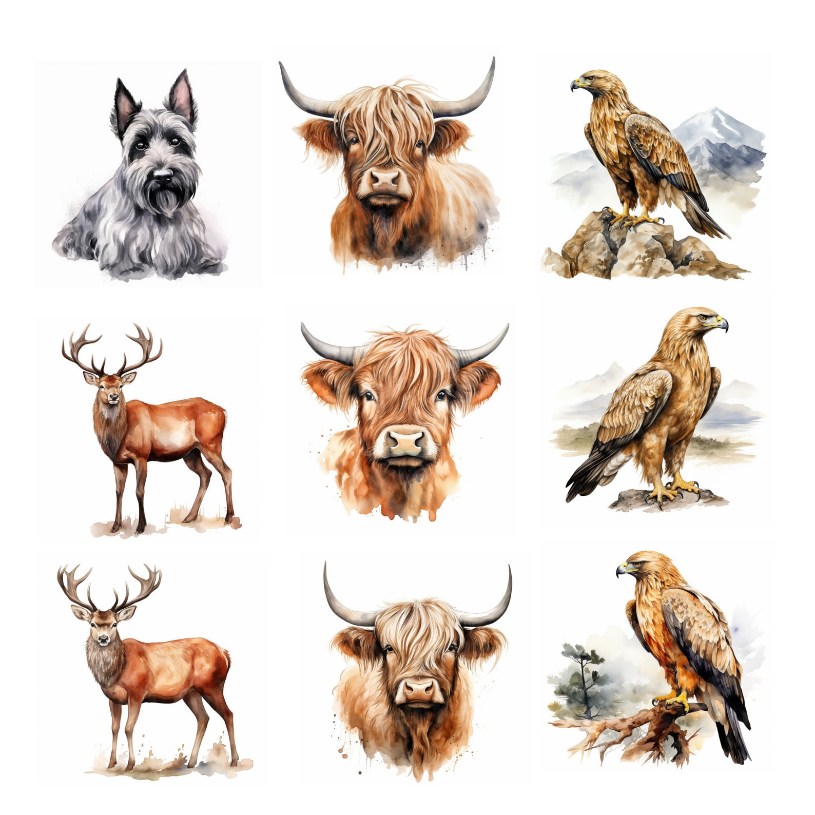 St Andrews Day Clipart Bundle Scotland Printable Highland Cow Scottish ...