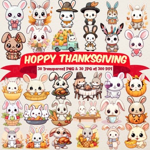 Pacchetto di clipart di coniglietto carino del Ringraziamento Clipart di coniglietto carino PNG Clipart di coniglietto kawaii del Ringraziamento Clipart di coniglio stampabile e scaricabile
