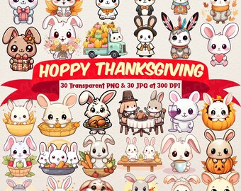 Cute Thanksgiving Bunny Clipart Bundle Cute Bunny PNG Clipart Thanksgiving Kawaii Bunny Rabbit Clipart Bunny Printable Downloadable Clipart