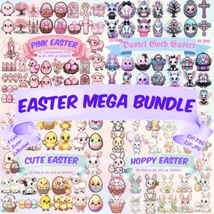 Easter Mega Bundle PNG Cute Easter Clipart Pink Easter Pastel Goth Easter Bunny Easter Printables Megabundle Kawaii Downloadable Clipart