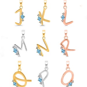 Colgante con letras de la J a la R, plata de ley 925, topacio azul, unisex, con letras, inicial, regalo para novio