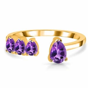 Gold Plated Sterling Silver Gemstone Ring: Pear-Cut Amethyst