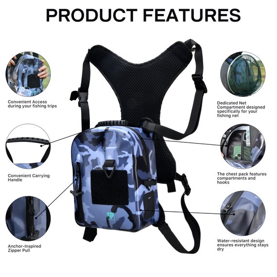 Waterproof Chest Bag for Fly Fishing Equipment With Net Holder and