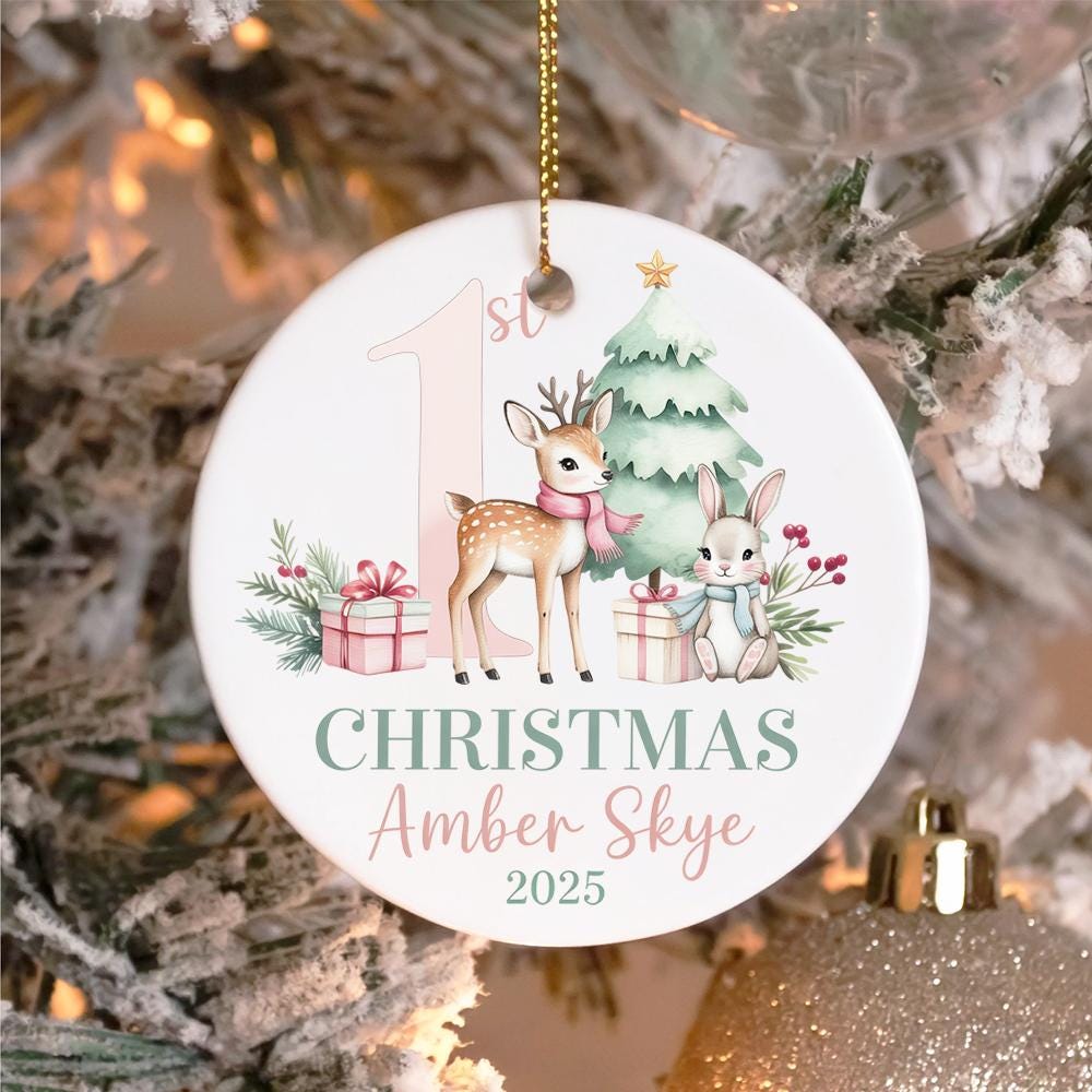 Discover Baby Girl Deer Christmas Ornament 2025, Personalized Newborn Keepsake Gift, Baby Shower Decoration