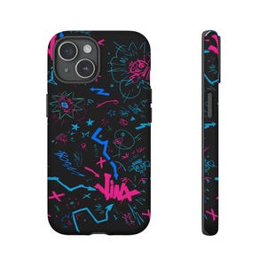 Étuis de portable, inspiration Jinx Arcane, couleur néon, graffiti, coque d'iPhone résistante, coque de protection pour téléphone portable