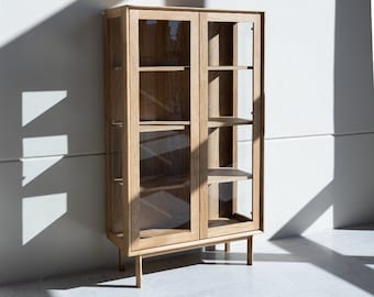 Solid Oak Display Cabinet: Scandinavian Glass Door Vitrine