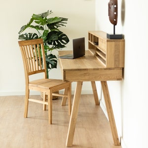 Set of 2 Modern Wood Chair, Solid Oak Dining Chairs, Chaises de salle à manger en chêne massif, Esszimmerstühle aus massiver Eiche, Sillas 画像 1