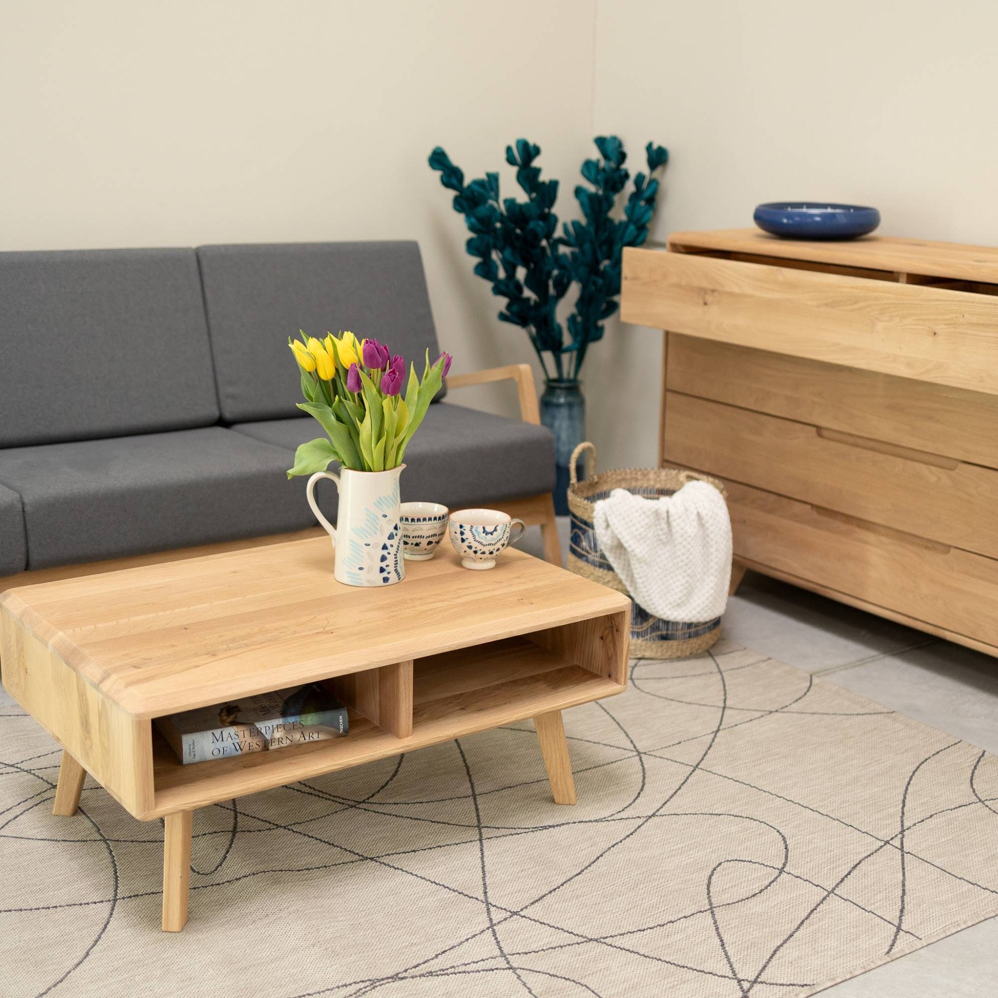 Table Basse En Chêne Massif Table Bois De Design Scandinave Avec Rangement