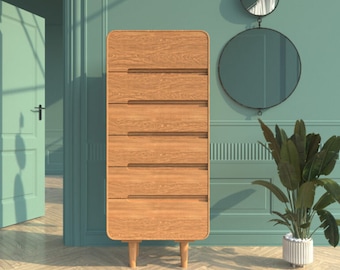 Solid Oak Wood Dresser: Scandinavian Modern 6-Drawer Chest