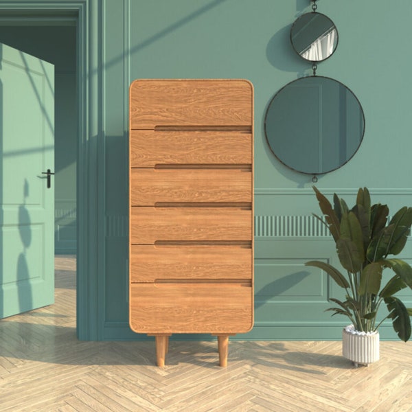 Modern solid oak dresser with drawers, moderne Kommode aus massiver Eiche mit Schubladen, commode moderne en chêne massif avec tiroirs.