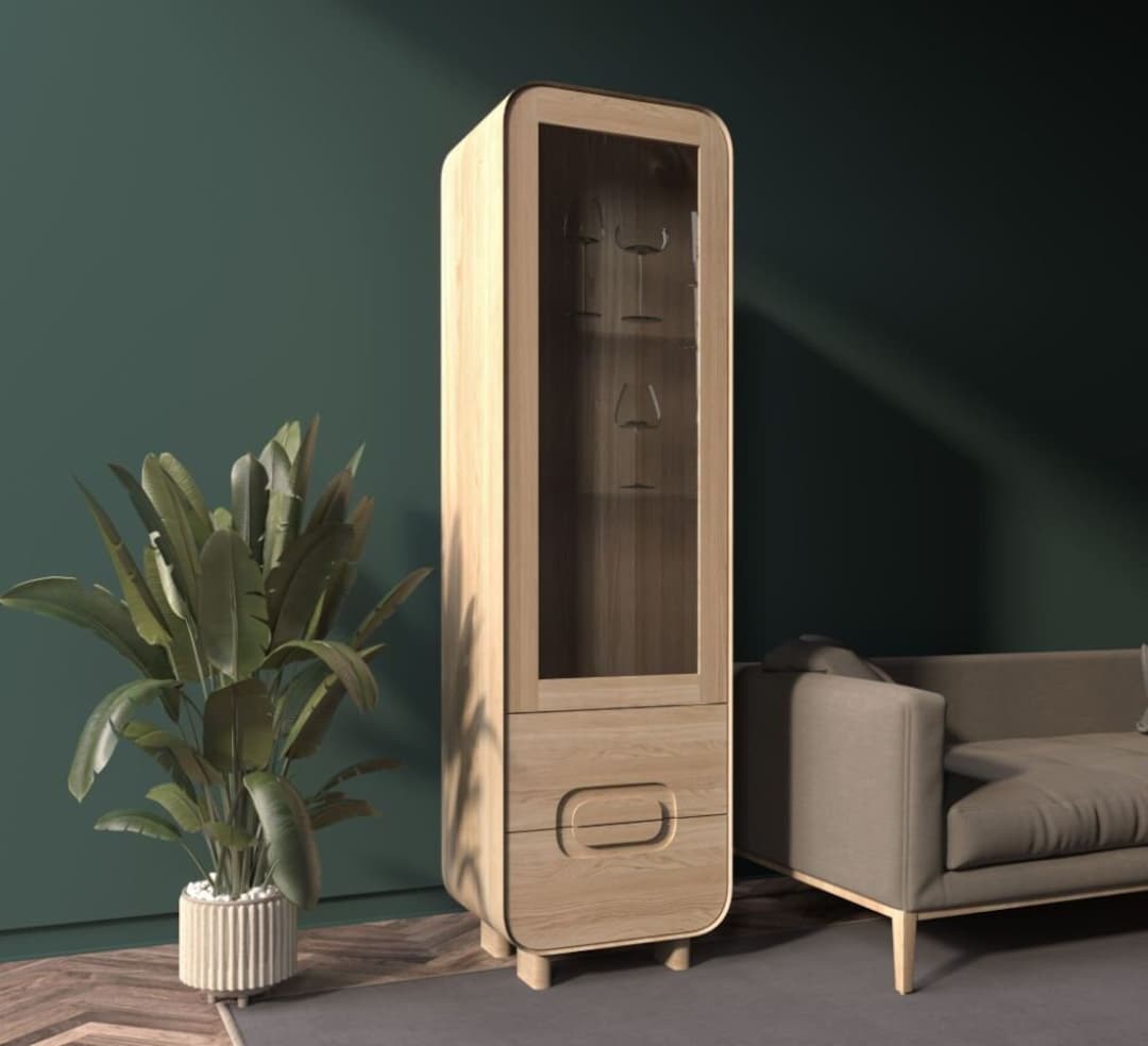 Vitrine en bois de chêne massif, Vitrine aus massifm Eichenholz ...