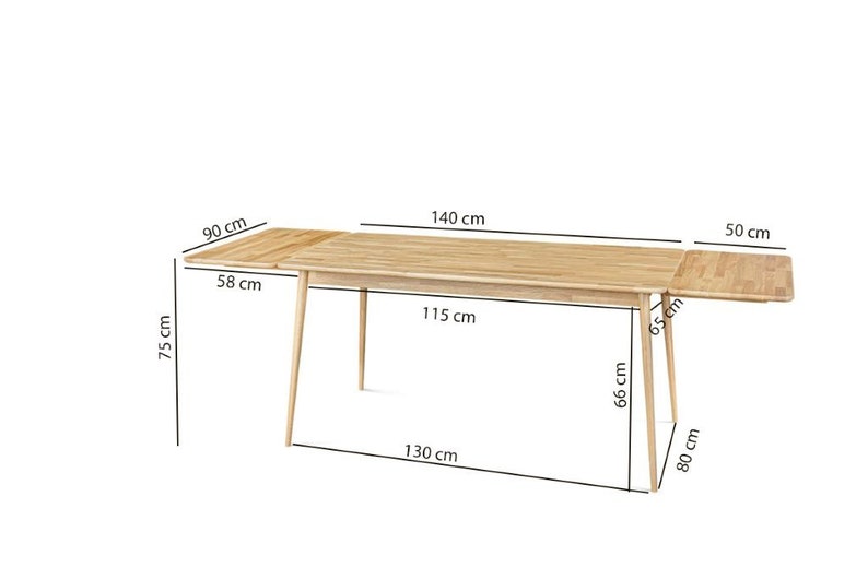 Measures Scandinavian Dining Table, Solid Oak Extendable Table