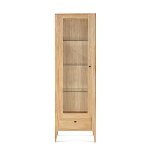 Solid Oak Display Cabinet: Nordic Style Glass Vitrine