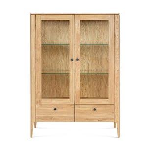 Solid Oak Display Cabinet: Nordic Style Glass Door Vitrine